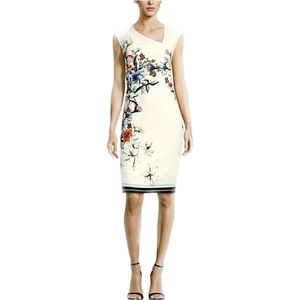 ECI Floral Angled Neckline Sheath Dress, Size 6, Off-white & Multicolored